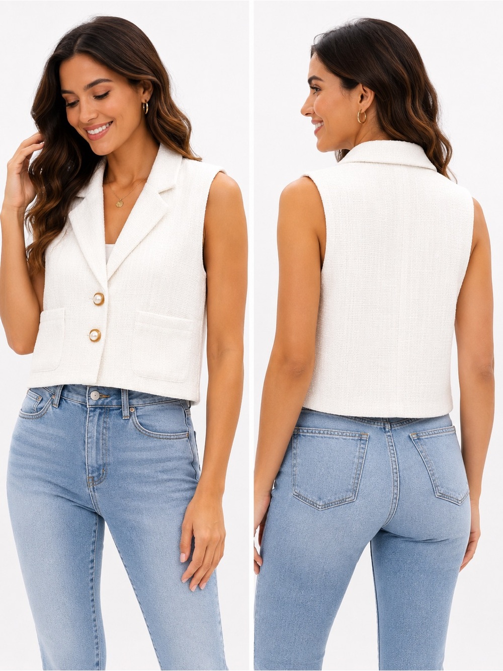 Lulu's Ivory Tweed Cropped Vest Top